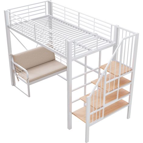 CAIziLit superposé 90x200 métal canape amovible rangement escalier blanc (1/5)
