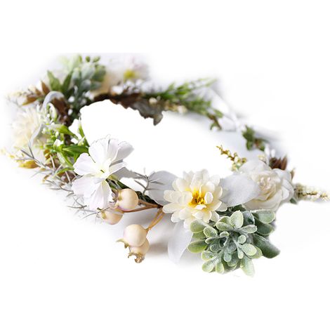 Couronne De Fleurs En Tissu - Couronne Capillaire Boho Avec Ruban Réglable - Pour Mariage Festival Fête Plage - Taille Unique (1/5)