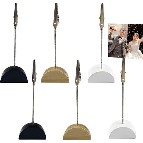 6 Pièces Supports Photo avec Pinces,Porte Photo Pince Mémo et Porte-clips Photo Message avec Crocodile et base en bois pour les mariages les fêtes les restaurants les bureaux et de photos à la maison (1/5)