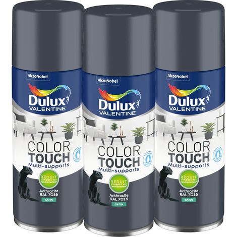 Multi Pack 3 - Peinture aérosol Color Touch Multi-Supports - Satin Anthracite 400 ml - Dulux Valentine (1/5)