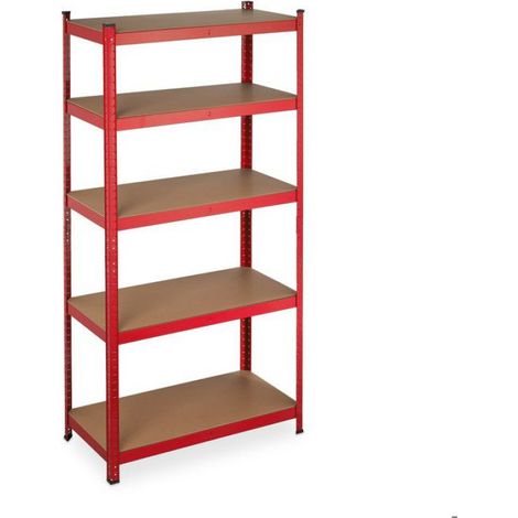 Etagere Charge Lourde - Acier MDF - 5 Niveaux Reglables - 180x90x45 Cm - Jusqu'a 875 Kg - Cave Garage Atelier - Rouge (1/5)