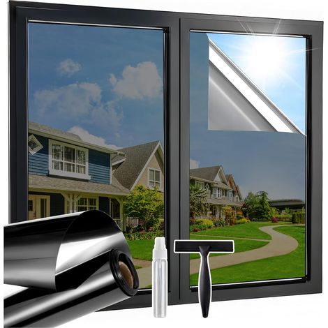 Film miroir, film pour fenêtre, film unidirectionnel, film de confidentialité pour extérieur, 30 x 100 cm, film de protection solaire (avec protection UV et propriétés de résistance à la chaleur), aut (1/5)