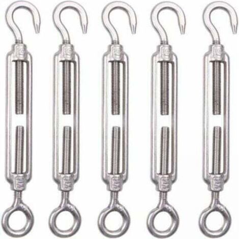 Lot de 5 M6 Tendeur Cable Inox 6mm Tendeur Cloture Crochet Tendeur 304 en Acier Inoxydable Réglable Tendeur Grillage pour Corde Cable Fil à Linge Jardin Grillage
