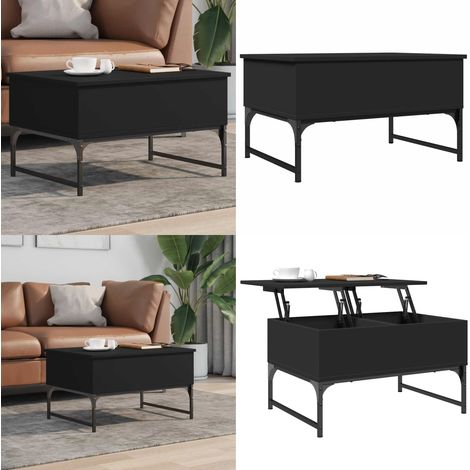 Table basse noir 70x50x40 cm bois d'ingénierie et métal - Table Basse - Meuble Salon - Table D'appoint - Design Moderne - Table Relevée - Home & Living (1/5)