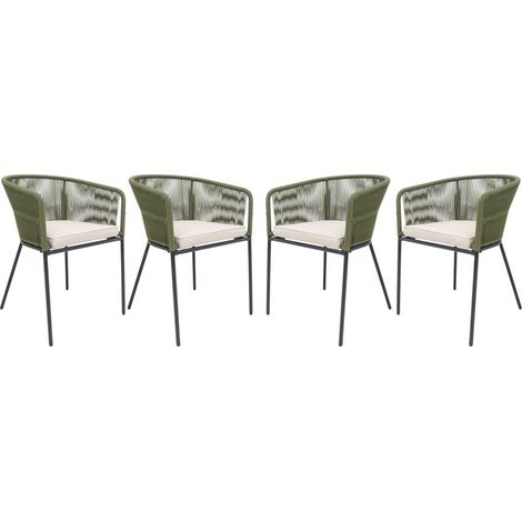 Lot de 4 fauteuils de jardin en corde et acier galvanisé Kaki / Beige