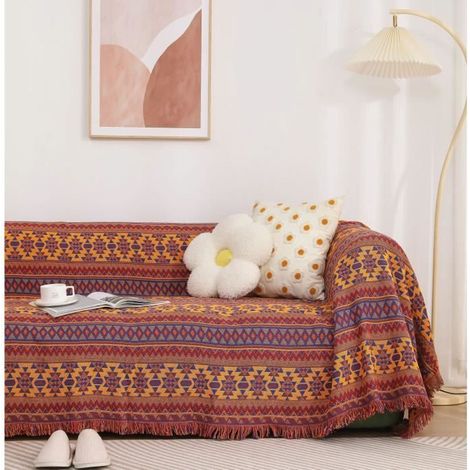 Coton Couverture canapé , Tricotées Couverture à Franges, Double Face Patchwork, Couverture Chaude de décoratifs, 180 x 230cm-Ywey (1/4)