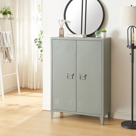 Armadietto da Ufficio Oripää in Acciaio 110 x 75 x 33 cm Grigio Scuro [en.casa]