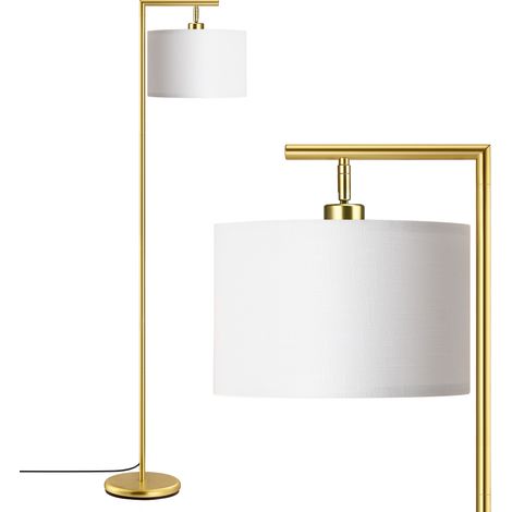 EDISHINE Lampadaire sur pied salon, lampe à arc avec abat-jour rotatif en lin, interrupteur à pied, ampoule E27 2700K fournie, doré (1/5)