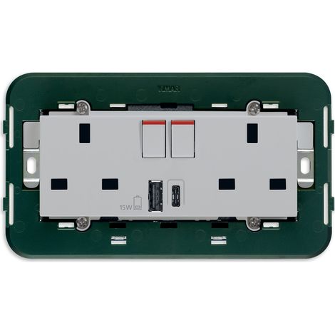 VIMAR - 14224.AC.SL 2 prises 2P+T13ABS+rouge intérieur+USBA+C Argent