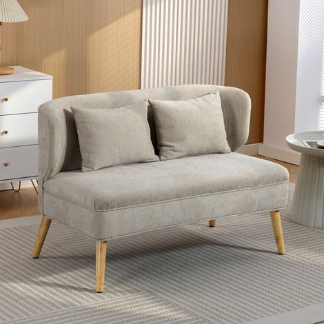 Divano a 2 posti, piccolo divano in ciniglia con schienale alto, seduta spessa, piedini in legno di caucciù, beige (1/5)