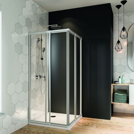 Breuer Fara 4 Eckeinstieg 700-800mm Perle Schiebetür 4-teilig, Silber matt (1/3)