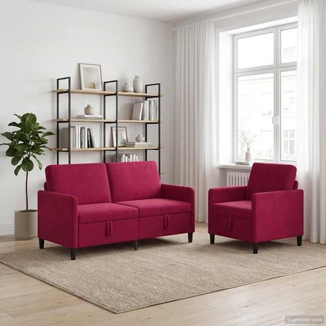 vidaXL Juego de Sofás con Almacenamiento 2 uds. Rojo vino Poliéster (1/5)
