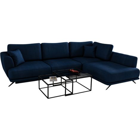 Canapé convertible angle droit velours bleu marine Savary 280cm (1/5)