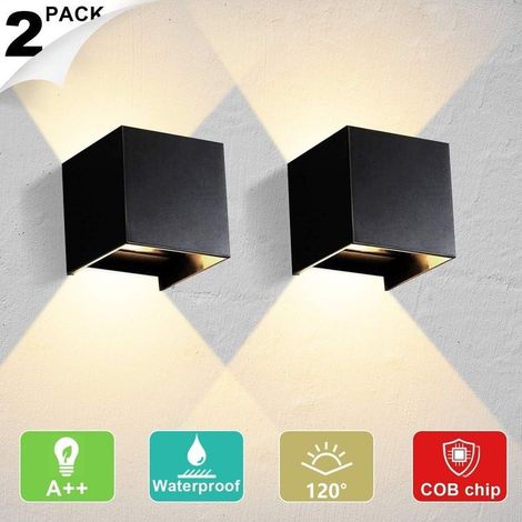 2 12w Applique Murale Intérieur LED Lampe Extérieur IP65 étanche Réglable 120° Lampe Up Down COB Lèche-murs pour Salon Chambre Chemin Couloir Lot de 2 Noir Blanc Chaud - (1/5)