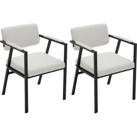 Sillas de Comedor 2Pcs en Lino Cocina Moderna Sillas de Ocio con patas de Metal para sala de Estar Restaurante, Blanco, Wahson (1/5)