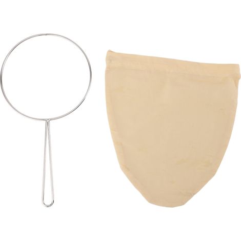 Sacchetti per filtrare alimenti con manico in acciaio inox, cerniera e filtro riutilizzabile, ideali per bevande vegetali, caffè, burro e succhi di frutta. (1/5)