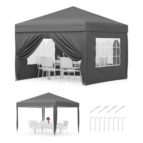 Tonnelle pliante 3x3m – montage rapide sans outils, acier, Oxford anti-UV – Gris – jardin, camping, marché, événements (1/5)
