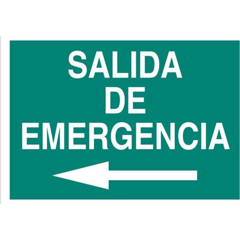Señal evacuación Salida de Emergencia flecha izquierda de texto y pictograma                                                   Señal PVC luminiscente       210X148