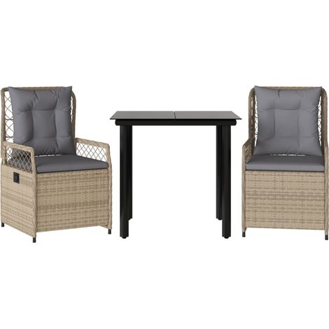 Maison Exclusive - Set comedor de jardín 3 pzas con cojines ratán (1/5)