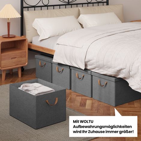 WOLTU 5er Aufbewahrungsbox mit Deckel 51L Faltbare Stoffbox mit Griff Aufbewahrungswürfel Ordnungsboxen Kisten für Kleidung Bücher Grau 48x36x30 cm
