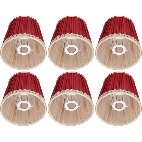 Abat-jour petit format en tissu rouge bordeaux à bordure dorée pour ampoule E14, lustre ou applique murale. (1/5)