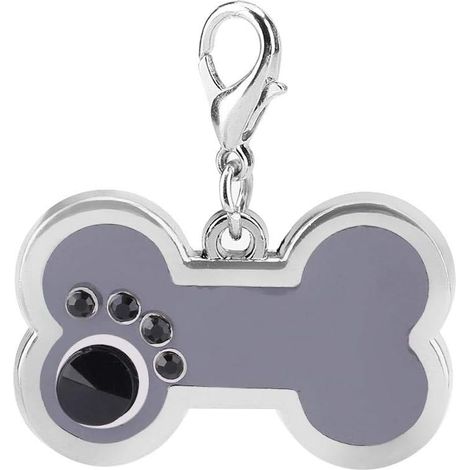 Étiquettes d'identification pour animaux Étiquettes de chien personnalisées Étiquettes de chat en alliage Chien Os en forme de blanc Étiquettes Charme Charme pendentif d'identification(Gris) (1/5)
