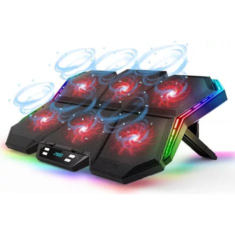 1 Socle de refroidissement, 6 ventilateurs, éclairage RGB, écran LED, 7 hauteurs, pour ordinateur portable 17 pouces (1/5)