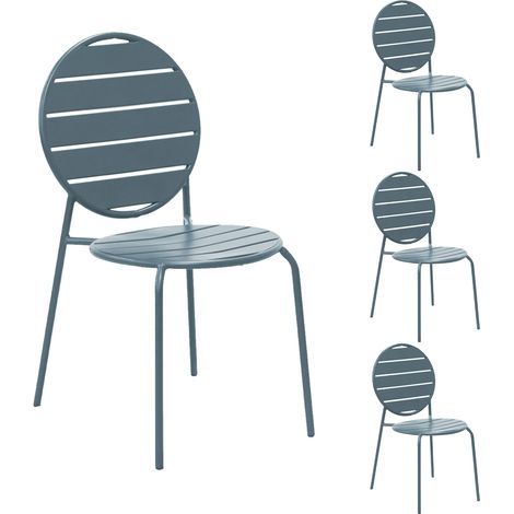 Lot de 4 chaises de jardin dossier rond en métal bleu gris - BACA