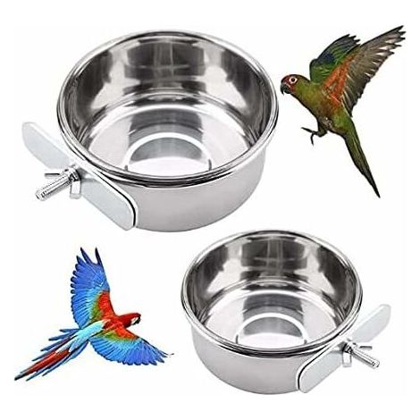 Mangeoire à oiseaux en acier inoxydable, abreuvoir, bol, accessoires pour cage à oiseaux (lot de 2) (1/5)