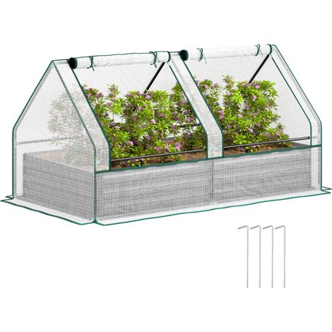 Metal Planter Box with Cover, Raised Garden Bed with Greenhouse, for Herbs and Vegetables, White and Dark Grey