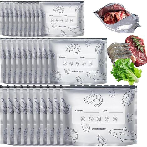 30 Pieces Reusable Aluminum Foil Storage Bags with Zipper, Reusable and Resealable Food Storage Bags Made of Aluminum Foil, Suitable for Storing