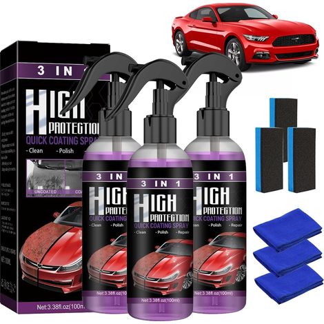 3 Pièce High Protection 3 en 1 Voiture, Traitement Ceramique Voiture, Crystal Coating Spray, Polish Voiture Rayure, Nano Spray de Revêtement de Voiture pour Auto (1/5)