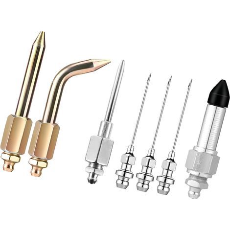 Accessoire pour outil de graisse comprenant 3 buses, 1 distributeur d'aiguilles, embout en caoutchouc, embout articulé, buse droite pour espace confiné