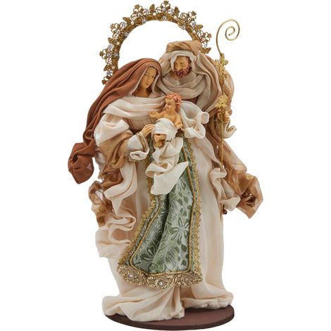 Natività "King" con base e vestiti in tessuto Verde e Oro per presepe Natalizio da 50 cm