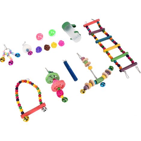 14-teiliges Vogelspielzeug-Set: Käfigschaukel, Kauspielzeug mit Leiter für Papageien (1/5)