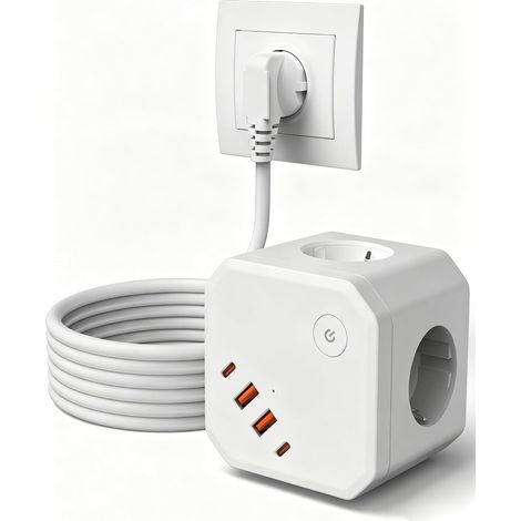 Multiprise Cube 8-en-1 avec USB C, Prise Multiple 4 AC avec Interrupteur, Protection Contre Les surtensions, Multi Prise 3680W avec Câble d’Extension – Idéal pour Bureau, Domicile (1/5)