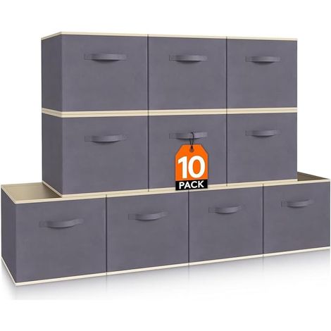 Cubi portaoggetti, cesto in tessuto, cassa, scatole portaoggetti con maniglie, organizer per vestiti e giocattoli, 26.5 x 26.5 x 11 cm, 18 L, grigio (1/5)