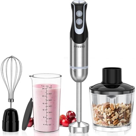 4-en-1 Mixeur Plongeur, Mixeur Plongeur de 1000W avec 12 vitesses + turbo Lames en acier inoxydable 304, Comprend une tasse à mesurer, Une tasse hachoir et un fouet(HB3302) (1/5)