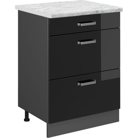 Mobiletto base per cucina R-Line, Nero lucido, 60 cm PL Marmo, Vicco