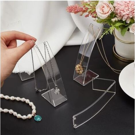 L-förmige Acryl-Halskettenhalter (transparent, 11,5 cm hoch) mit schräger Rückseite, Schmuckorganizer für Halsketten und Ohrringe (1/4)