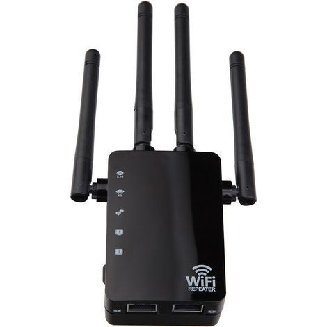 Amplificateur de signal WiFi sans fil Répéteur amélioré double bande 1 200 M Routeur haute puissance 2,4 et 5G (noir, 90x173x70mm (1/5)