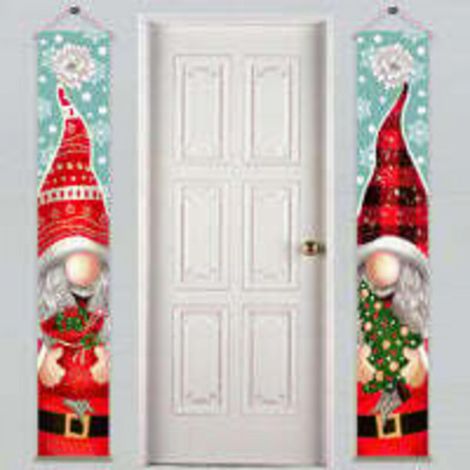 Décorations de Noël, Bannière en tissu pour toile de fond de Noël, Décorations de Noël, Décorations de Noël avec accessoires décoratifs Père Noël (L) (1/5)