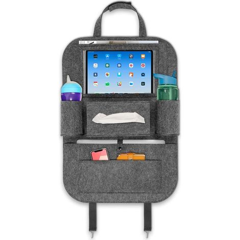 1x Protector de respaldo para coche, protector de asiento trasero de fieltro para niños, 60 cm/23,6 pulgadas, organizador de bolsa para el respaldo del asiento, sistema de almacenamiento con soporte p (1/5)