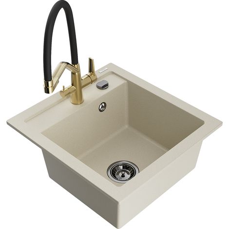 Mexen Vito évier de cuisine en granit 1 bac avec robinet Duo, beige - 6503-69-671701-57-B (1/5)
