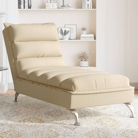 Chaise longue avec coussins-Bain de soleil-Transat de relaxation crème tissu 735540 (1/5)