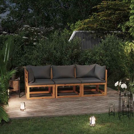 Canapé fixe 3 places de jardin Canapé relax - Banc de jardin avec coussin Bois d'acacia massif BV449909 - BonneVie (1/5)
