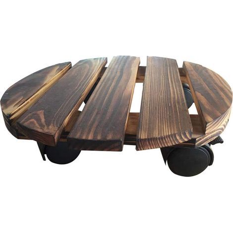 Round Wooden Plant Caddy with Rolling Wheels Mobile Plant Flower Pot Stand for Indoor Outdoor Home Garden 3030CM (1/5)