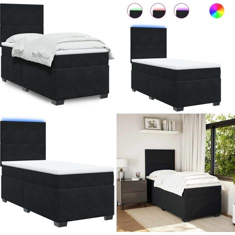 Boxspringbett mit Matratze Schwarz 90x190 cm Samt - Boxspringbett - Doppelbett - Samtbett - LED Beleuchtung - Höhenverstellbares Kopfteil - Home & Living (1/5)