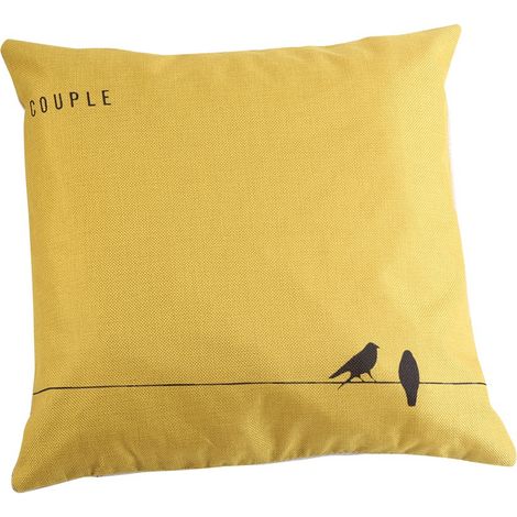 Housse De Coussin En Lin - Motif Love Jaune - Fermeture Éclair Invisible - Décoration Salon Chambre Bureau Voiture - 1 Pièce (1/2)