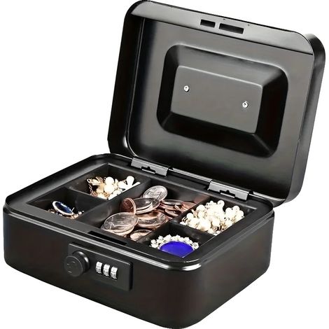 Boîte à argent, design verrouillable, plateau à pièces amovible, Noir (1/2)